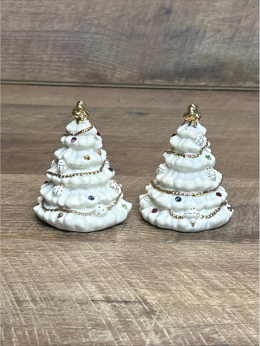 Lenox “Jewels of Christmas” Christmas Tree Salt & Pepper Shakers Fine Ivory 2001